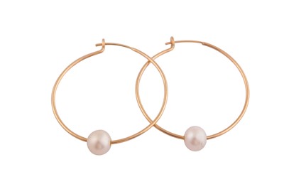 Lot 778 - A PAIR OF CULTURED PEARL HOOP EARRINGS