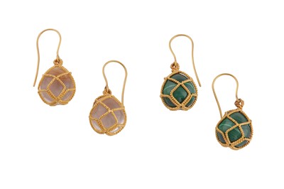 Lot 791 - TWO PAIRS OF HARDSTONE EARRINGS