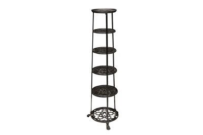 Lot 186 - A VIKING BLACK PAINTED ALUMINIUM SAUCEPAN STAND, 20TH CENTURY