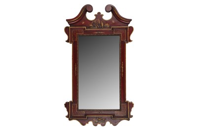 Lot 317 - A GEORGE II STYLE RED JAPANNED MIRROR, LATE 19TH/EARLY 20TH CENTURY