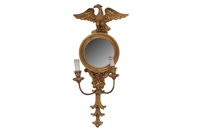 Lot 318 - A REGENCY STYLE GILTWOOD TWO BRANCH WALL APPLIQUE GIRANDOLE, 20TH CENTURY