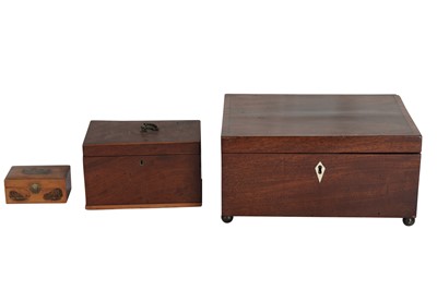 Lot 269 - A RECTANGULAR MAHOGANY SEWING BOX, 19TH CENTURY