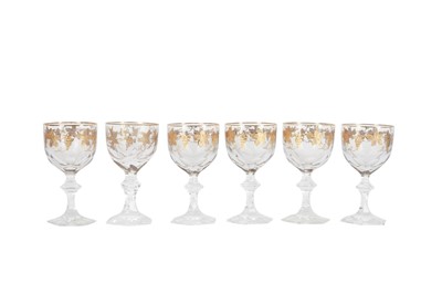 Lot 62 - A SET OF SIX CONTINENTAL MOSER STYLE GILT DRINKING GLASSES, 20TH CENTURY
