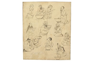 Lot 381 - A STUDY OF SEATED DERVISHES PREPARING FOOD