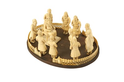 Lot 412 - λ ELEVEN CARVED IVORY FIGURES OF THE FIRST SIKH RULER, MAHARAJA RANJIT SINGH, AND HIS COURT