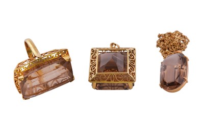 Lot 795 - A SET OF SMOKEY QUARTZ JEWELLERY