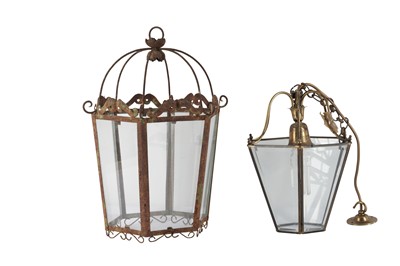 Lot 1105 - A CONTINENTAL PAINTED METAL HEXAGONAL LANTERN, 20TH CENTURY
