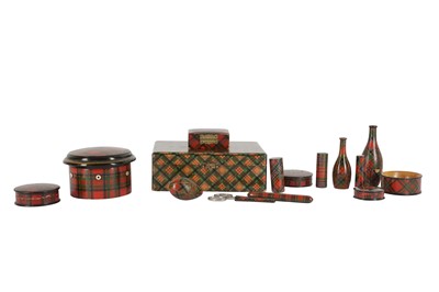 Lot 922 - A COLLECTION OF TARTANWARE NEEDLEWORK ITEMS, 19TH CENTURY