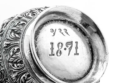 Lot 186 - A late 19th century Burmese silver mug, Thayetmyo dated 1871