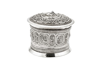 Lot 187 - An early 20th century Burmese white metal betel box, Shan States circa 1900