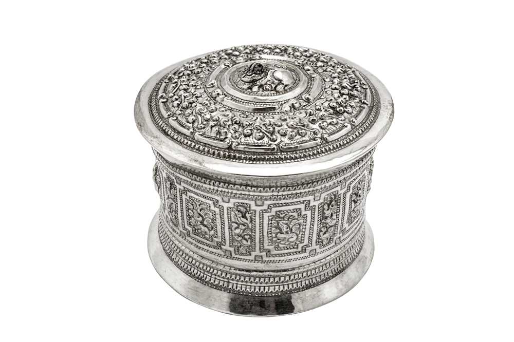 Lot 187 - An early 20th century Burmese white metal betel box, Shan States circa 1900
