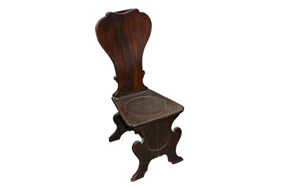 Lot 198 - A LATE GEORGE II TO EARLY GEORGE III OAK SGABELLO HALL CHAIR, CIRCA 1760