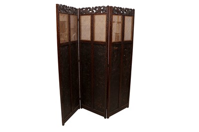 Lot 201 - A CARVED OAK THREEFOLD SCREEN, 19TH CENTURY