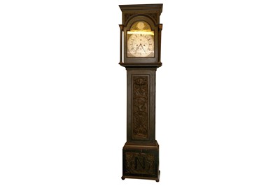 Lot 240 - A MID 19TH CENTURY STAINED AND CARVED OAK LONGCASE CLOCK