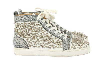 Lot 48 - Christian Louboutin White Python Spike High Top Trainer - Size 40