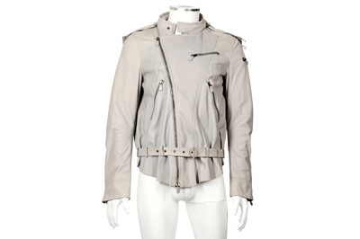Lot 25 - Alexander McQueen Grey Leather Biker Jacket - Size 46