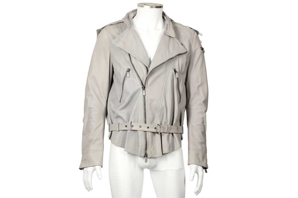 Lot 25 - Alexander McQueen Grey Leather Biker Jacket - Size 46