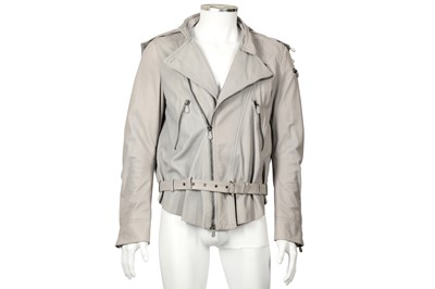 Lot 25 - Alexander McQueen Grey Leather Biker Jacket - Size 46