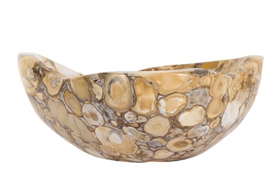 Lot 327 - A COBRA JASPER BOWL, PUDDINGSTONE CONGLOMERATE, INDIA
