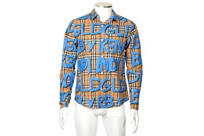 Lot 53 - Burberry Blue Graffiti Print Check Shirt - Size S