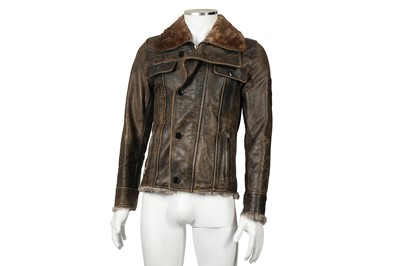 Lot 109 - Dolce & Gabbana Brown Leather Fur Lined Jacket - Size 44