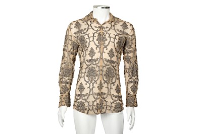 Lot 143 - Gucci Beige Silk Embellished Mesh Shirt - Size 37