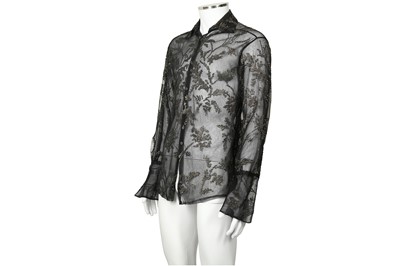 Lot 205 - Gucci Black Silk Embellished Mesh Shirt - Size 38