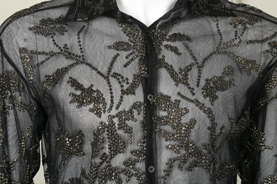 Lot 205 - Gucci Black Silk Embellished Mesh Shirt - Size 38