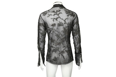 Lot 205 - Gucci Black Silk Embellished Mesh Shirt - Size 38