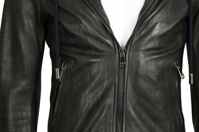 Lot 213 - Dolce & Gabbana Black Leather Hooded Jacket - Size 44