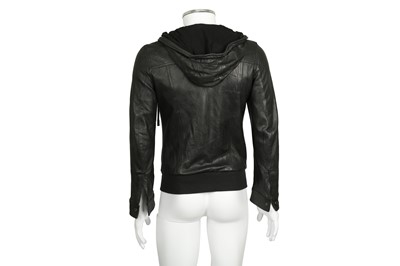 Lot 213 - Dolce & Gabbana Black Leather Hooded Jacket - Size 44