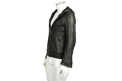 Lot 213 - Dolce & Gabbana Black Leather Hooded Jacket - Size 44