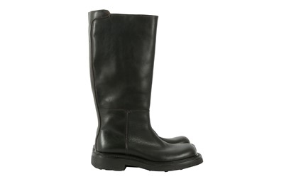 Lot 129 - Prada Chocolate Brown Chunky Slip On Long Boot - Size 6
