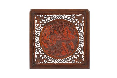 Lot 729 - A CHINESE CIRCULAR CINNABAR LACQUER PANEL.