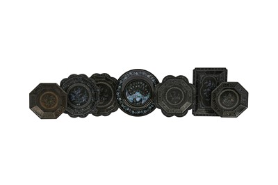Lot 749 - SEVEN SMALL CHINESE LAQUE BURGAUTE TRAYS.