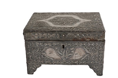 Lot 399 - A Wooden Casket with Silver Repoussé Floral Decoration