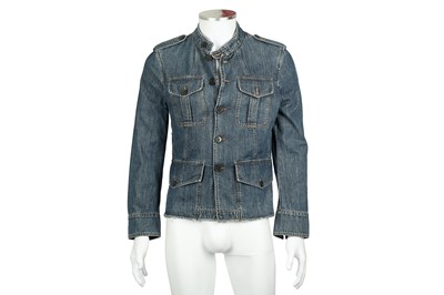 Lot 58 - Dolce & Gabbana Blue Distressed Military Denim Jacket - Size 44