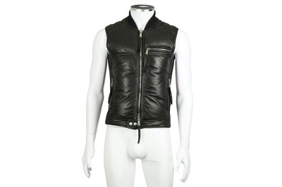 Lot 221 - Dsquared2 Black Leather Quilted Gilet - Size 46