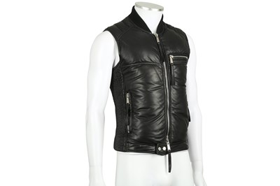 Lot 221 - Dsquared2 Black Leather Quilted Gilet - Size 46