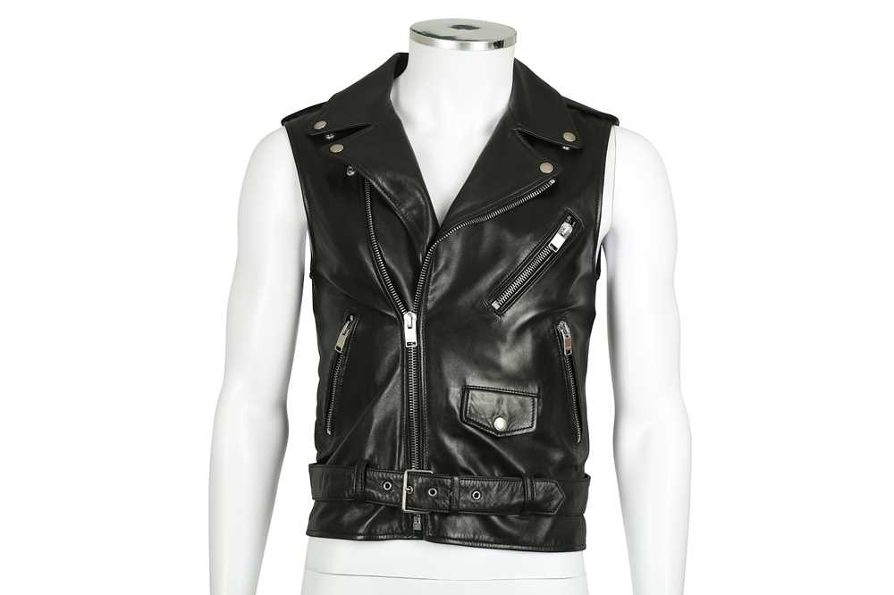 Lot 222 - Saint Laurent Black Leather Gilet - Size 46