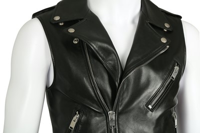 Lot 222 - Saint Laurent Black Leather Gilet - Size 46
