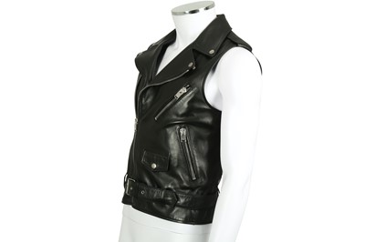 Lot 222 - Saint Laurent Black Leather Gilet - Size 46