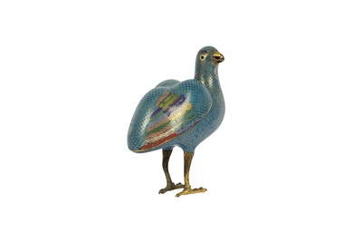 Lot 78 - A CHINESE CLOISONNÉ ENAMEL 'QUAIL' INCENSE BURNER' AND COVER.