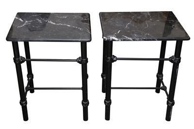 Lot 1021 - A PAIR OF SIDE TABLES WITH BLACK MARBLE TOPS, 20TH CENTURY