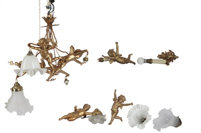 Lot 307 - A CONTINENTAL GILT SPELTER CHANDELIER, LATE 19TH/EARLY 20TH CENTURY