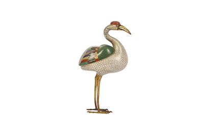 Lot 77 - A CHINESE CLOISONNÉ ENAMEL 'CRANE' INCENSE BURNER AND COVER.