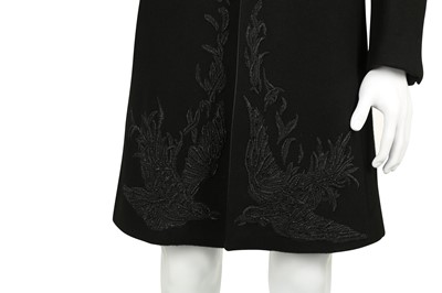 Lot 197 - Alexander McQueen Black Cashmere Bird Motif  Coat - Size 48