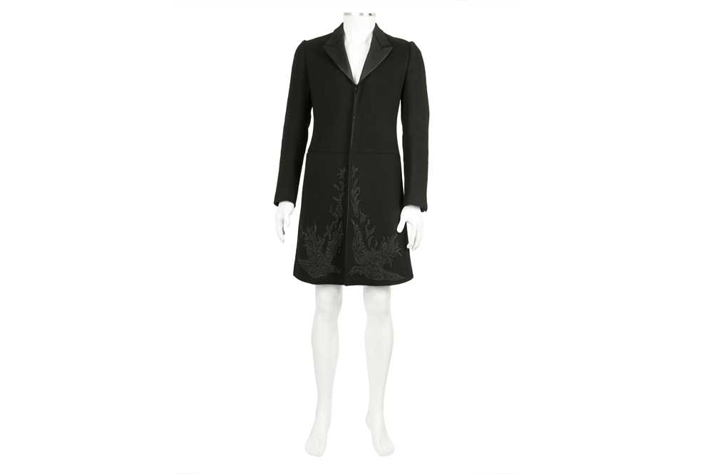 Lot 197 - Alexander McQueen Black Cashmere Bird Motif  Coat - Size 48