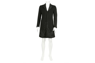 Lot 197 - Alexander McQueen Black Cashmere Bird Motif  Coat - Size 48