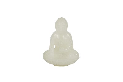 Lot 296 - A SMALL CHINESE WHITE JADE CARVING OF BUDDHA SAKYAMUNI.